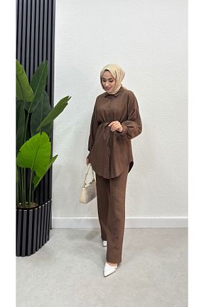 ست بالاتنه و پائین تنه حجاب قهوه ای زنانه گشاد FREEMİH TEKSTİL - کد 926871542