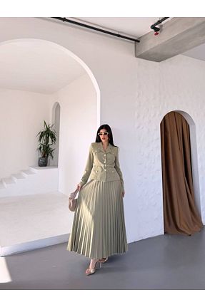 کت و شلوار خاکی زنانه یقه کتی Bella Breeze - کد 928509954