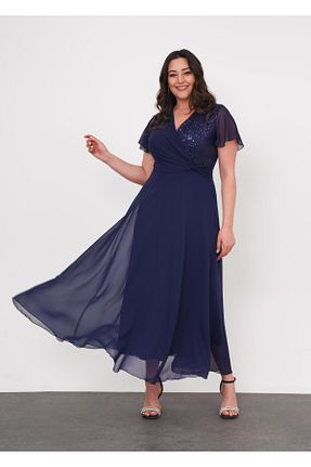 لباس مجلسی سایز بزرگ سرمه ای زنانه دو سینه Butik Nilyam - کد 898691529
