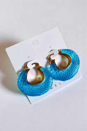 گوشواره جواهر آبی فلزی PETEK AKSESUAR - کد 829871541