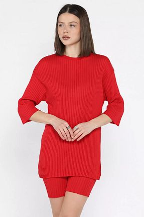 ست بالاتنه و پائین تنه قرمز زنانه بافتنی GÜLSELİ - کد 928320126