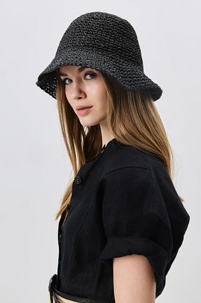 کلاه مشکی زنانه حصیر C&CITY - کد 928338329