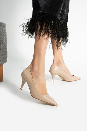 کفش پاشنه بلند کلاسیک بژ زنانه چرم مصنوعی Güllü Shoes - کد 928352735