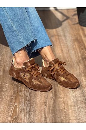 کفش اسنیکر قهوه ای زنانه چرم اصل SİBA SHOES - کد 928352428