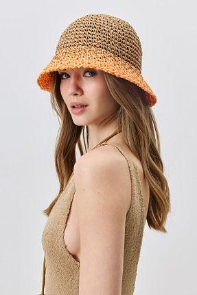 کلاه نارنجی زنانه حصیر C&CITY - کد 928342604