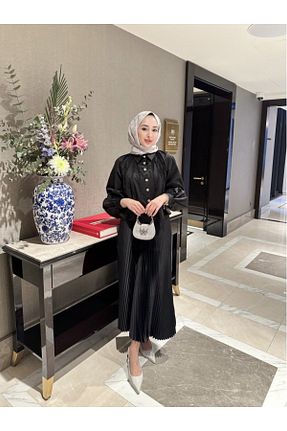 دامن مشکی زنانه چرم مصنوعی modazarif - کد 77908314