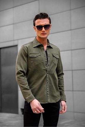 پیراهن خاکی مردانه یقه پولو Serseri Jeans - کد 35654823