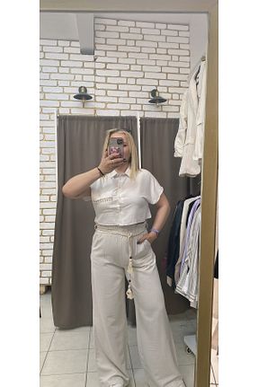 شلوار بژ زنانه کتان TUBA TOPTAŞ - کد 928410371
