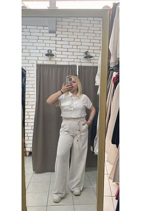 شلوار بژ زنانه کتان TUBA TOPTAŞ - کد 928410371