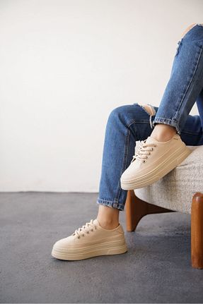 کفش اسنیکر بژ زنانه بند دار MODAADAM - کد 928434859