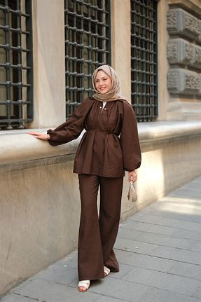 ست بالاتنه و پائین تنه قهوه ای زنانه بافتنی LOCCO - کد 928435923