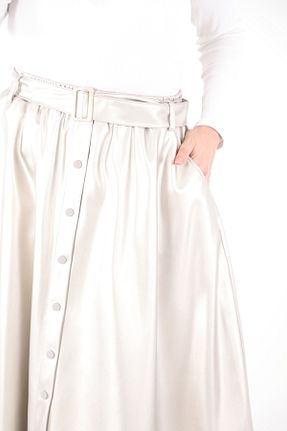 دامن طوسی زنانه چرم مصنوعی EXİTLİNE - کد 928432962