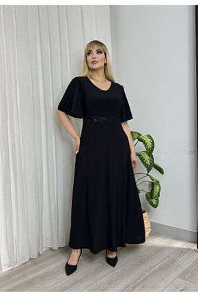 لباس مجلسی سایز بزرگ مشکی زنانه یقه هفت Butik Nilyam - کد 920622180