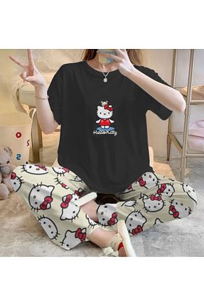 ست لباس راحتی مشکی زنانه چاپی PEMBİŞ HOMEWEAR - کد 928517927