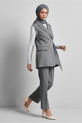 ست بالاتنه و پائین تنه حجاب طوسی زنانه رگولار Alvina - کد 928551817