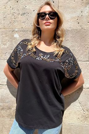 تیشرت سایز بزرگ مشکی زنانه سایز بزرگ RICH GLAM - کد 410951024