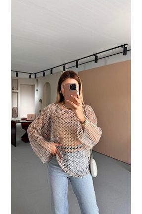 بلوز بژ زنانه ساده Sezgi Tekin - کد 928576970