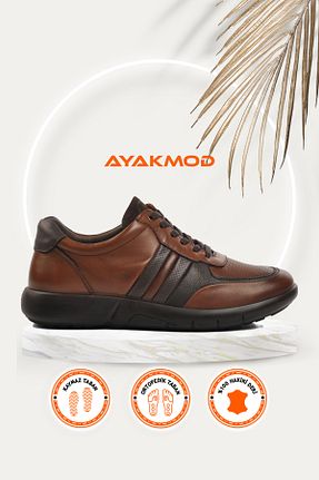 کفش کژوال قهوه ای مردانه چرم خالص AYAKMOD - کد 857297677