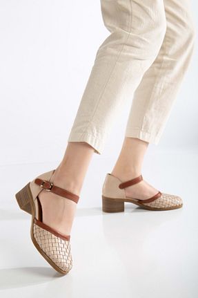 صندل بژ زنانه پاشنه ضخیم ANALİN SHOES - کد 928583067