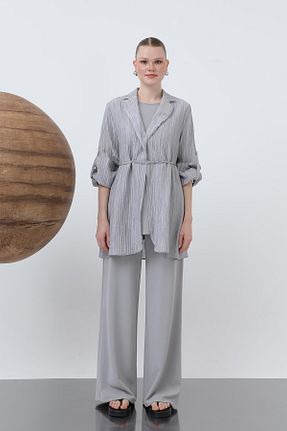 ست بالاتنه و پائین تنه حجاب طوسی زنانه رگولار Puane - کد 928634502