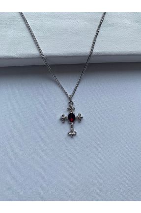 گردنبند جواهر زرشکی زنانه روکش نقره COLLECTİON - کد 928764174