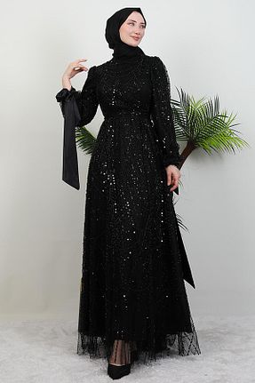 لباس مجلسی حجاب مشکی زنانه یقه ایستاده GİYZAMİLA - کد 928768953