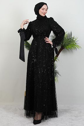 لباس مجلسی حجاب مشکی زنانه یقه ایستاده GİYZAMİLA - کد 928768953