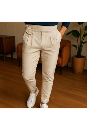 شلوار پارچه ای بژ مردانه کمر دار town walker - کد 865088593
