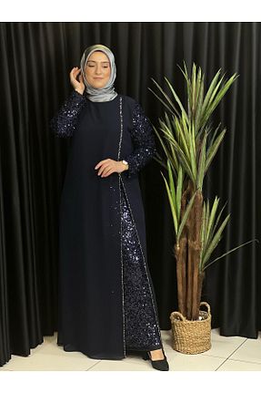 لباس مجلسی سایز بزرگ سرمه ای زنانه یقه دوچرخه Butik büyük beden - کد 928798042