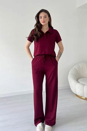 ست بالاتنه و پائین تنه زرشکی زنانه بافتنی TrendyFashion - کد 928836208