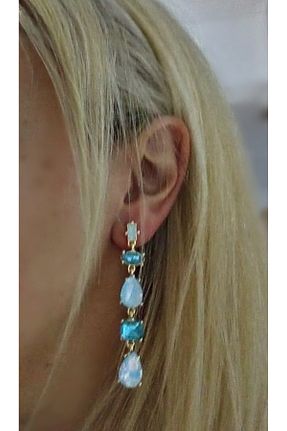 گوشواره جواهر آبی روکش طلا mos&more - کد 928842553