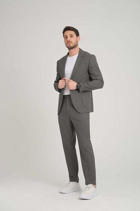 کت و شلوار طوسی مردانه یقه کتی FASHİON PLAZA - کد 929072682