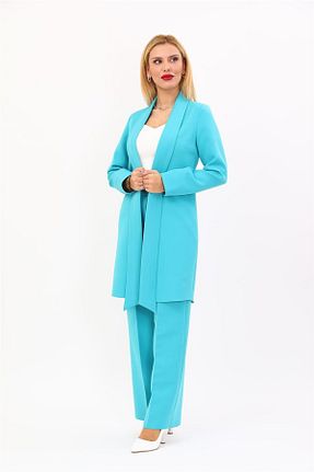 کت و شلوار فیروزه ای زنانه یقه کتی ÖNDER ÖZSOY - کد 928914372
