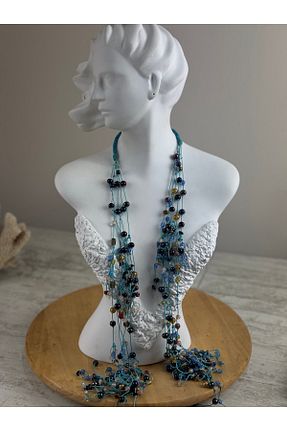 گردنبند جواهر آبی زنانه سنگ SEDEF TAKI - کد 928913055