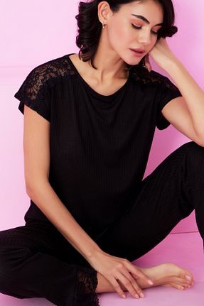 ست لباس راحتی مشکی زنانه ساده Siyah İnci - کد 928963654