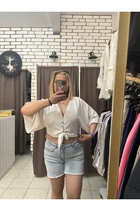 شلوارک و برمودا آبی زنانه فاق بلند TUBA TOPTAŞ - کد 929021470