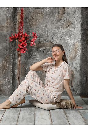 ست لباس راحتی بژ زنانه چاپی LC Waikiki - کد 929038307
