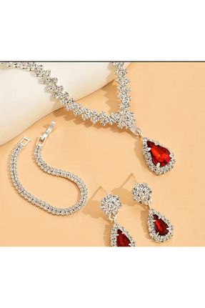 ست جواهر زرشکی زنانه روکش نقره Oprah - کد 934505044