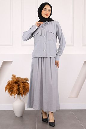 ست بالاتنه و پائین تنه حجاب طوسی زنانه رگولار İmajButik - کد 929056151