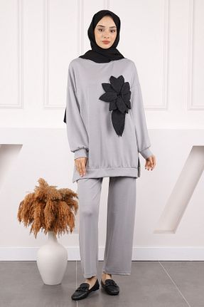 ست بالاتنه و پائین تنه حجاب طوسی زنانه رگولار İmajButik - کد 929054647