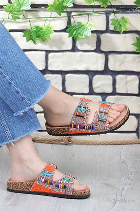 دمپائی نارنجی زنانه چرم مصنوعی Vojo - کد 921582719