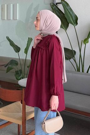 تونیک حجاب زرشکی زنانه پنبه ای lamelif - کد 929212447