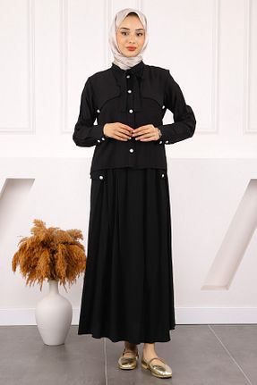 ست بالاتنه و پائین تنه حجاب مشکی زنانه رگولار İmajButik - کد 929055200