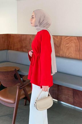 سوئیشرت حجاب قرمز زنانه پنبه پلی استر lamelif - کد 929050709