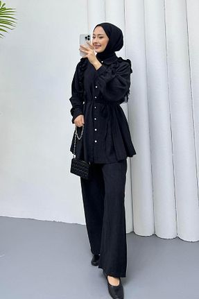 ست بالاتنه و پائین تنه مشکی زنانه بافتنی Modaensarbutik - کد 929071825