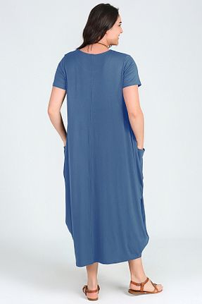 لباس سایز بزرگ آبی زنانه مخلوط ویسکون Curvy Trend - کد 929075023