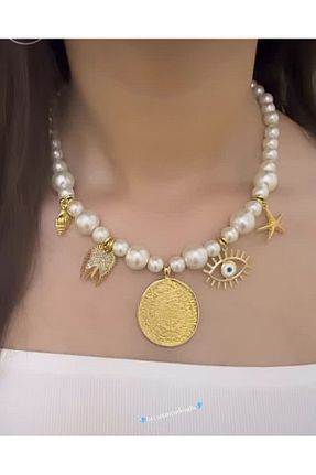 گردنبند جواهر سفید زنانه مروارید bycananturkoglu - کد 929094779