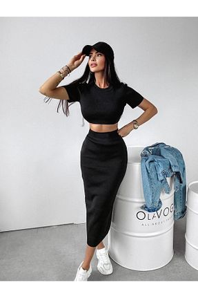 ست بالاتنه و پائین تنه مشکی زنانه بافت BİGÜMEX - کد 929097737