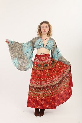 دامن سایز بزرگ قهوه ای زنانه پنبه ای Madame Lucid - کد 838298849