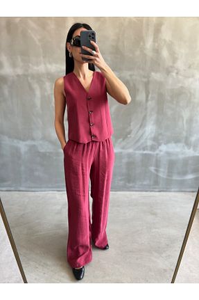 ست بالاتنه و پائین تنه زرشکی زنانه بافتنی bymaestro woman - کد 929138034